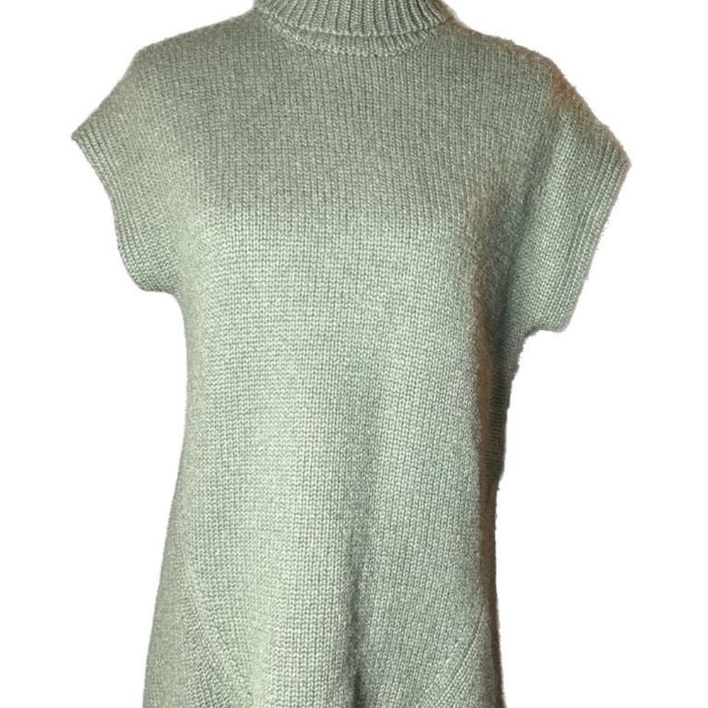 Derek Lam Chunky Knit Green Cashmere Turtleneck Cap Sleeve Sweater Top M